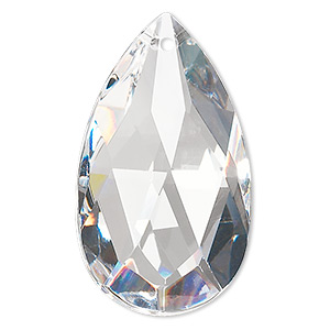 Suncatcher, Asfour Crystal, crystal, clear, 49x28mm faceted puffed teardrop. Sold individually.