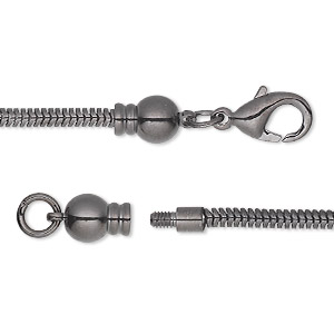 Dione&reg; Easy-On Chain, gunmetal-plated brass, 2.6mm snake, 20 inches with 3.3mm threaded ball end and lobster claw clasp. Sold individually.