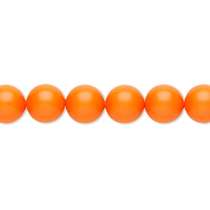 Pearl, Crystal Passions&reg;, neon orange, 8mm round (5810). Sold per pkg of 50.
