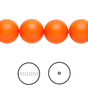 Pearl, Crystal Passions&reg;, neon orange, 12mm round (5810). Sold per pkg of 10.