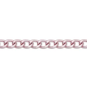 Chain, anodized aluminum, pink, 4mm curb. Sold per pkg of 5 feet.