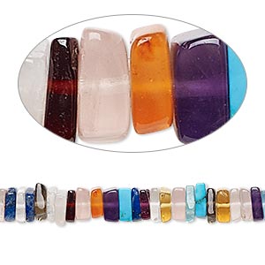 Bead, multi-gemstone (natural / dyed / oiled / heated), 3x1mm-6x3mm hand-cut square rondelle, B grade, Mohs hardness 3 to 7. Sold per 8-inch strand, approximately 95-150 beads.