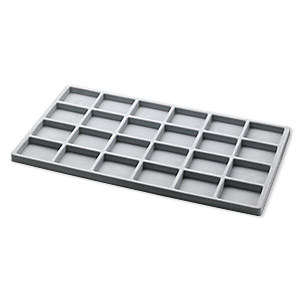 Tray insert, flocked velveteen, grey, 14 x 7-3/4 x 1/2 inches with (24) 2-1/8 x 1-5/8 inch compartments. Sold per pkg of 2.