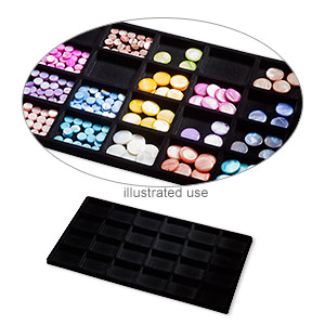 Tray insert, flocked velveteen, black, 14 x 7-3/4 x 1/2 inches with (24) 2-1/8 x 1-5/8 inch compartments. Sold per pkg of 2.