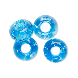 Bead, lampworked glass, translucent aqua blue, 14x8mm rondelle. Sold per pkg of 4.