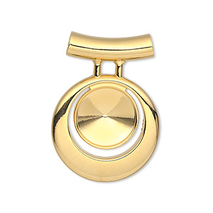 Pendant, Almost Instant Jewelry&reg;, gold-finished &quot;pewter&quot; (zinc-based alloy), 31x22mm single-sided round go-go, 3.5mm hole with 12mm rivoli setting and tube bail. Sold individually.