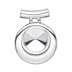 Pendant, Almost Instant Jewelry&reg;, silver-finished &quot;pewter&quot; (zinc-based alloy), 34x26mm single-sided round go-go, 3.5mm hole with 14mm rivoli setting and tube bail. Sold individually.