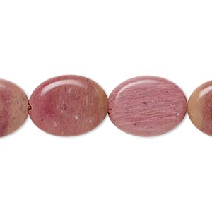 Bead, rhodonite (natural), dark, 16x13mm flat oval, B grade, Mohs hardness 5-1/2 to 6-1/2. Sold per 8-inch strand, approximately 10 beads.