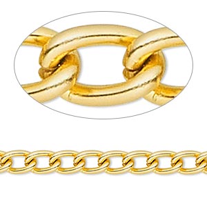 Chain, anodized aluminum, gold, 5mm curb. Sold per pkg of 5 feet.