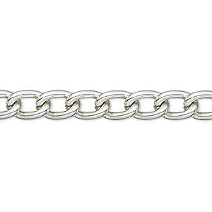 Chain, anodized aluminum, silver, 5mm curb. Sold per pkg of 5 feet.