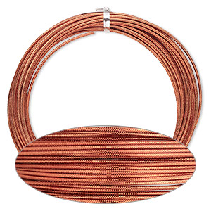 Wire, anodized aluminum, orange copper, textured round with crosshatch pattern, 12 gauge. Sold per pkg of 45 feet.