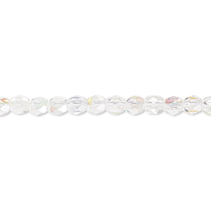 Bead, Czech fire-polished glass, clear AB. 4mm faceted round. Sold per pkg of 1,200 (1 mass).