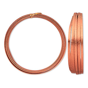 Wire, anodized aluminum, orange copper, 5x1mm double-sided flat with embossed wood grain pattern, 18 gauge. Sold per pkg of 18 feet.