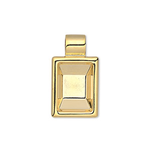 Pendant, Almost Instant Jewelry&reg;, gold-plated &quot;pewter&quot; (zinc-based alloy), 24x14mm single-sided rectangle with 14x10mm rectangle setting and tube bail. Sold individually.