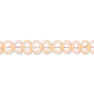 Pearl, cultured freshwater, peach, 6-8mm button, C grade, Mohs hardness 2-1/2 to 4. Sold per 16-inch strand.