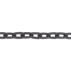 Chain, anodized aluminum, black, 5mm oval cable. Sold per pkg of 5 feet.