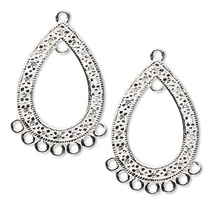 Drop, sterling silver and cubic zirconia, clear, 26x18mm single-sided open teardrop with 8 closed loops. Sold per pkg of 2.