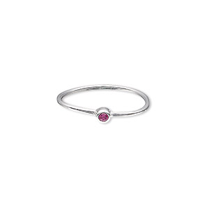 Ring, Create Compliments&reg;, cubic zirconia and sterling silver, ruby red, 3mm wide, size 7. Sold individually.