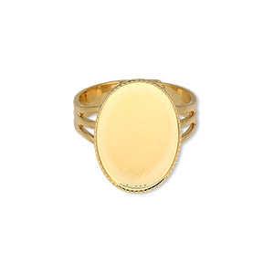 Ring, gold-plated brass, 19x14mm with 18x13mm oval setting, adjustable from size 7-10. Sold per pkg of 6.