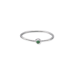Ring, Create Compliments&reg;, cubic zirconia and sterling silver, emerald green, 3mm wide, size 7. Sold individually.