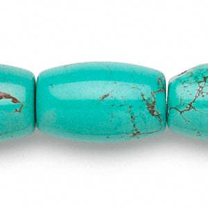 Bead, magnesite (dyed / stabilized), blue-green, 38x24mm-39x25mm barrel, C grade, Mohs hardness 3-1/2 to 4. Sold per 16-inch strand.