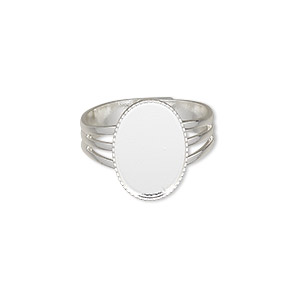 Ring, silver-plated brass, 15x11mm with 14x10mm oval setting, adjustable from size 7-8. Sold per pkg of 6.