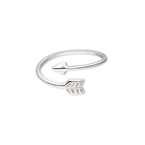 Ring, Create Compliments&reg;, sterling silver, clear, 9mm wide with arrow design, size 9. Sold individually.