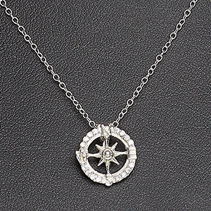 Necklace, Create Compliments&reg;, cubic zirconia and sterling silver, clear, 12.5mm compass, 18 inches with springring clasp. Sold individually.