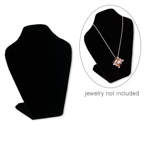 Display, necklace, velveteen, black, 6 x 4 x 2-1/2 inches, VELCRO&reg;-style tab on back with adjustable angle. Sold individually.