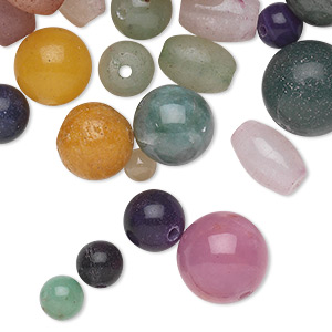 Bead, quartz (natural / dyed), mixed colors, 3mm-18x14mm round and oval, D grade, Mohs hardness 7. Sold per pkg of 1/4 pound, approximately 160-250 beads.