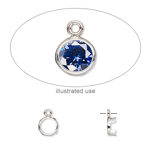Drop, sterling silver, 6mm round with 5mm 4-prong low wall bezel setting. Sold per pkg of 2.