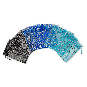 Pouch, organza, assorted colors, 4-1/2 x 3 inches with star pattern and drawstring. Sold per pkg of 12.