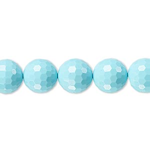Bead, &quot;turquoise&quot; (resin) (imitation), blue, 10mm faceted round. Sold per 8-inch strand, approximately 20 beads.