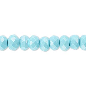 Bead, &quot;turquoise&quot; (resin) (imitation), blue, 8x5mm faceted rondelle. Sold per 8-inch strand, approximately 40 beads.