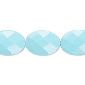 Bead, &quot;turquoise&quot; (resin) (imitation), blue, 18x13mm faceted flat oval. Sold per 8-inch strand, approximately 10 beads.
