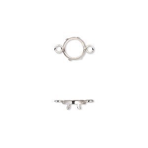 Link, sterling silver, 7mm round with 6mm 4-prong low wall bezel setting. Sold per pkg of 2.