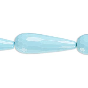 Bead, &quot;turquoise&quot; (resin) (imitation), blue, 30x10mm faceted teardrop. Sold per 8-inch strand, approximately 7 beads.