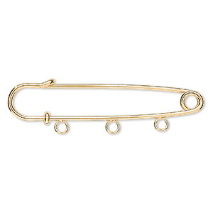 Kilt pin, gold-plated steel, 2 inches with 3 loops. Sold per pkg of 10.