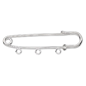 Kilt pin, silver-plated steel, 2 inches with 3 loops. Sold per pkg of 10.