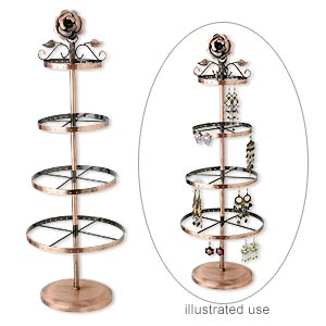 Display, earring, antique copper-finished steel, 23-1/2x7-3/4x6-inch round, rose series. Sold individually.