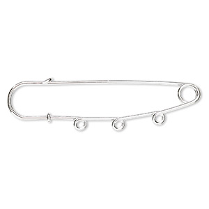Kilt pin, silver-plated steel, 3 inches with 3 loops. Sold per pkg of 10.