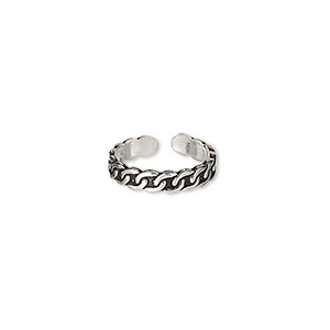 Toe ring, Create Compliments&reg;, antiqued sterling silver, 3mm wide with chain link design, adjustable. Sold individually.