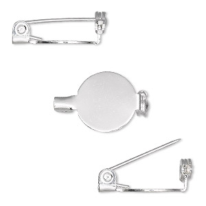Pin back, silver-plated steel, 1-inch with locking bar. Sold per pkg of  100. - Fire Mountain Gems and Beads