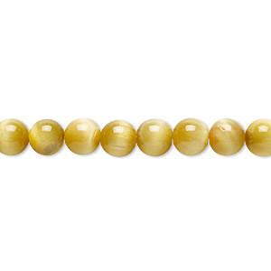 Bead, honey tigereye (natural), 6mm round, B grade, Mohs hardness 7. Sold per 8-inch strand, approximately 30 beads.