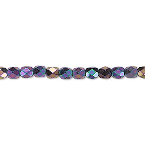 Bead, Czech fire-polished glass, iris purple, 4mm faceted round. Sold per pkg of 1,200 (1 mass).