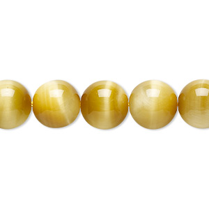 Bead, honey tigereye (natural), 10mm round, B grade, Mohs hardness 7. Sold per 8-inch strand, approximately 20 beads.