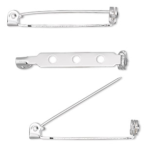Pin back, silver-plated steel, 1-1/4 inches with locking bar. Sold per pkg of 100.