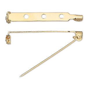 Pin back, gold-plated steel, 1-1/2 inches with locking bar. Sold per pkg of  10. - Fire Mountain Gems and Beads