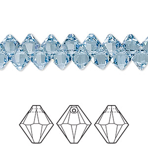 Drop, Crystal Passions&reg;, aquamarine, 6mm faceted bicone pendant (6301). Sold per pkg of 12.