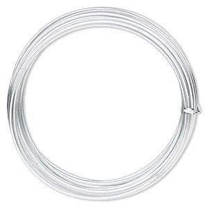 Wire, anodized aluminum, silver, 2.5mm round, 10 gauge. Sold per pkg of 18 feet.